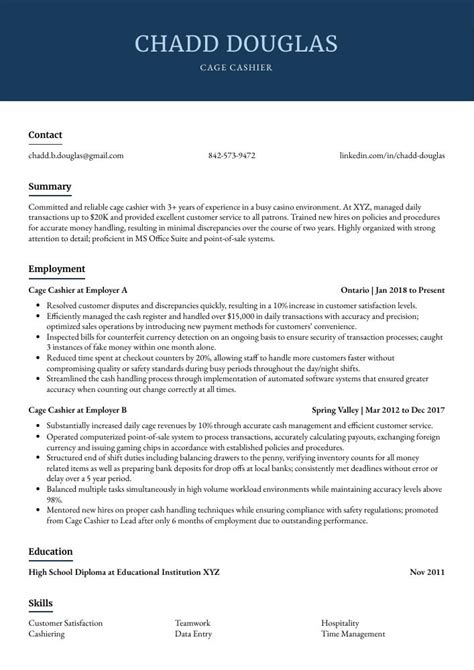 Cage Cashier Resume (CV) Example and Writing .